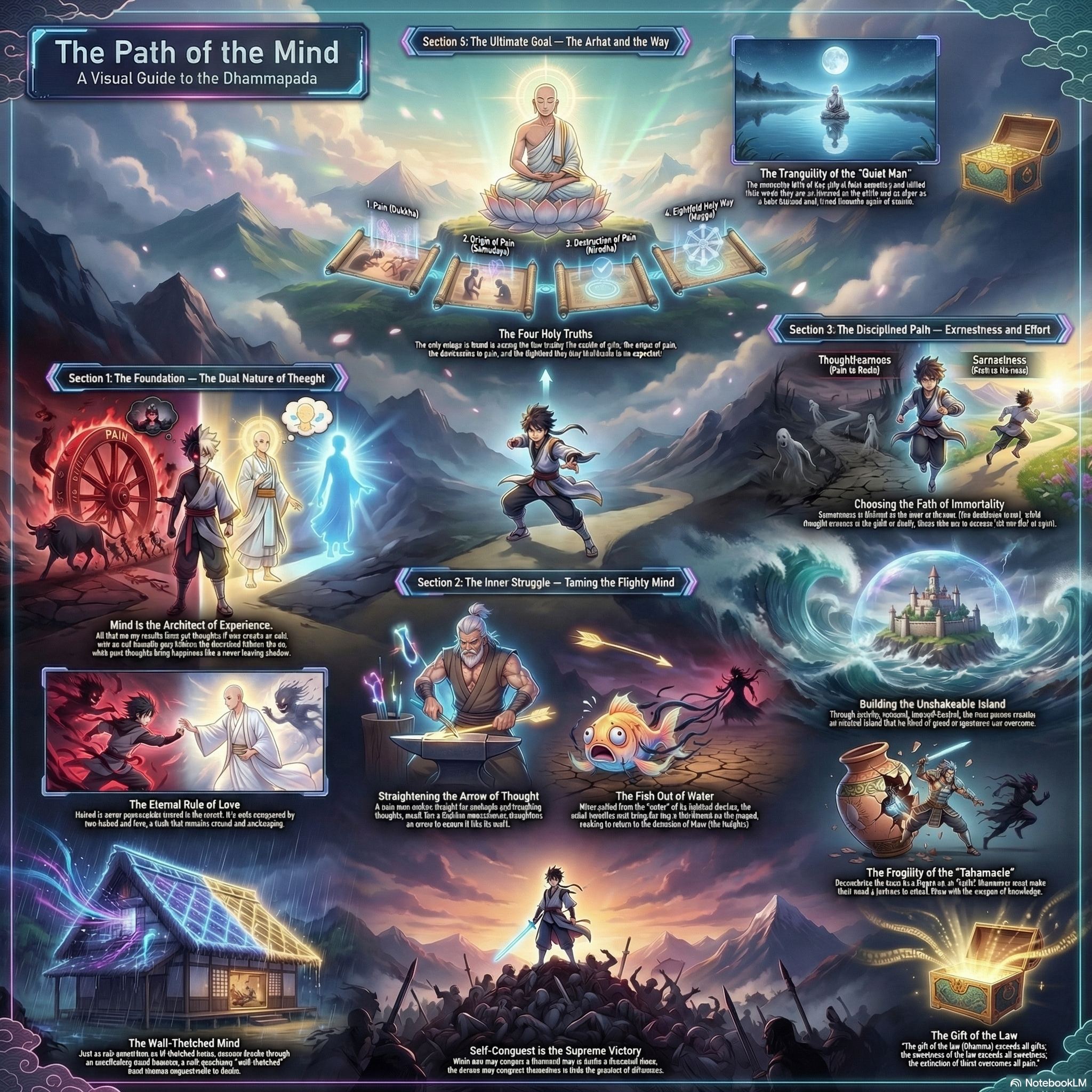 Dhammapada infographic — Buddhist philosophy for martial artists