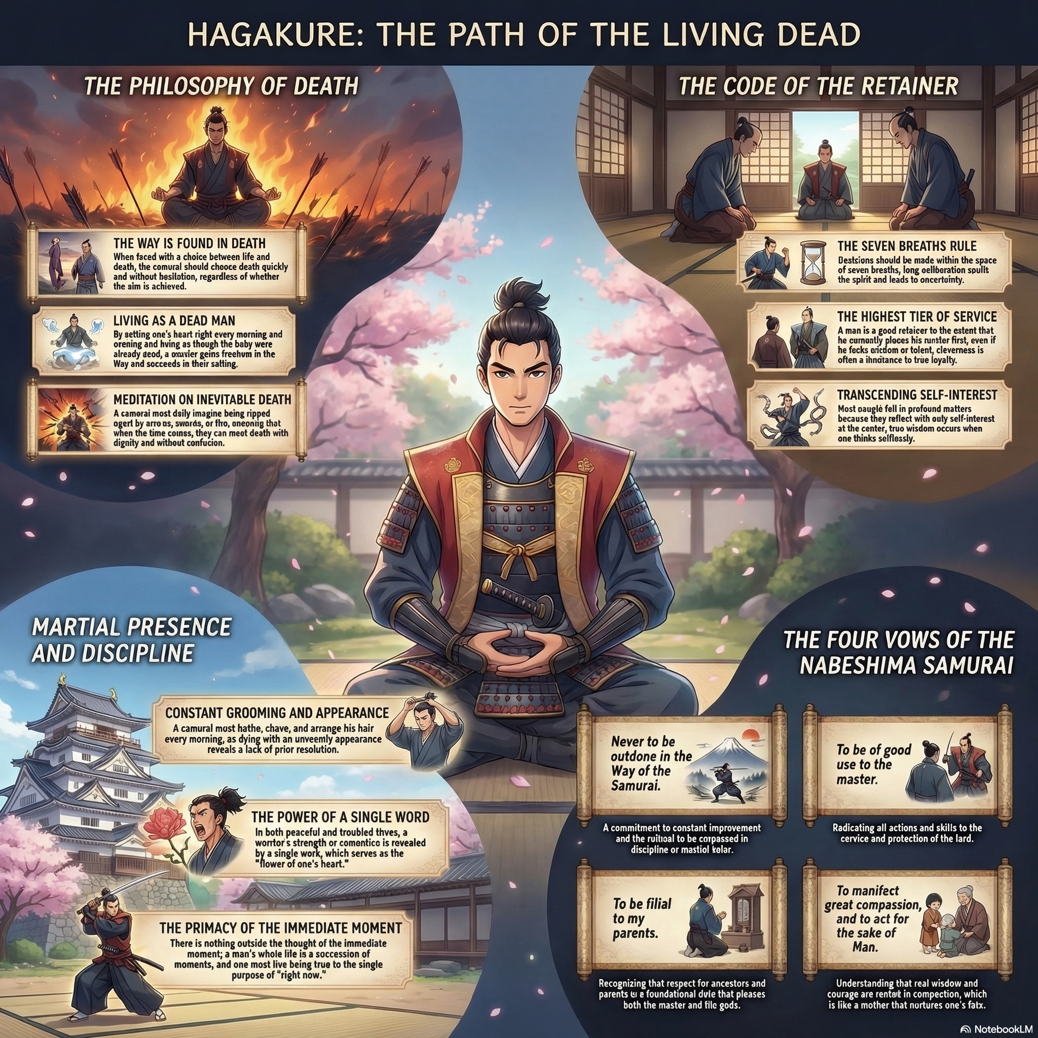 Hagakure infographic — samurai philosophy for martial artists