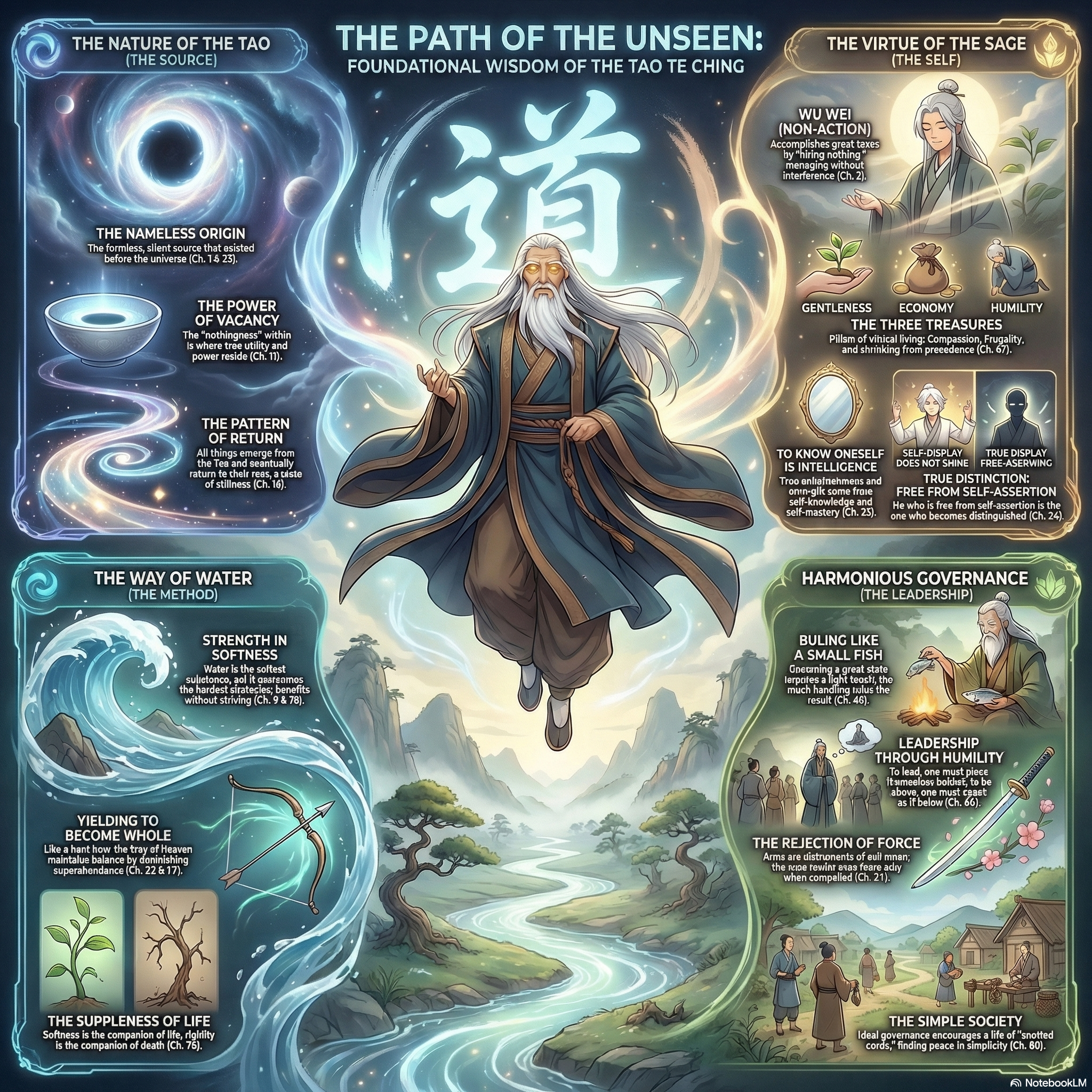 Tao Te Ching infographic — Taoist principles for martial artists